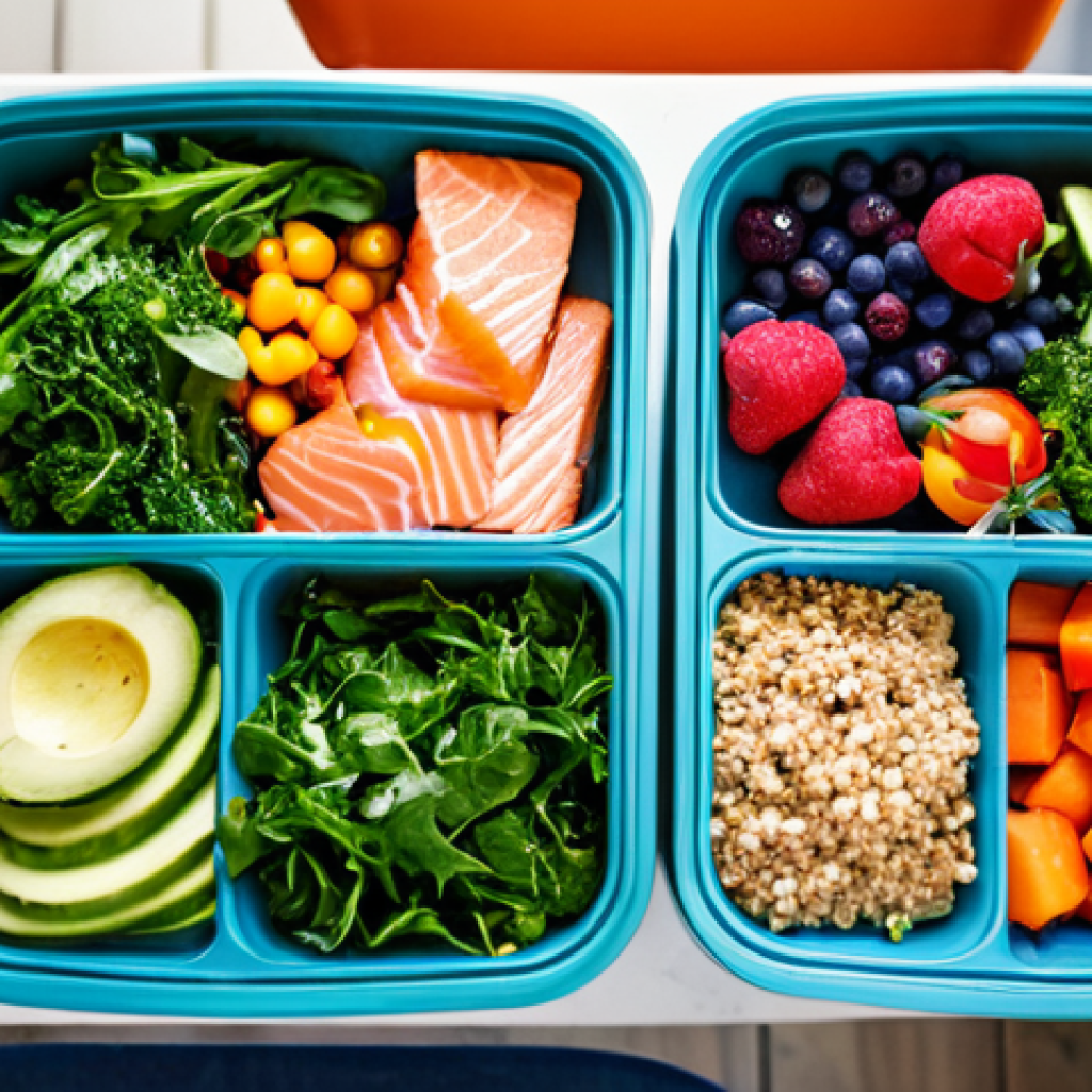 Colorful and Healthy Meal Prep**

"A vibrant and inviting image showcasing a variety of colorful, fresh, and fully clothed, family-friendly, anti-inflammatory foods prepared as part of a healthy meal prep routine. Include ingredients like berries, leafy greens, salmon, nuts, and colorful vegetables arranged in reusable containers. The setting is a bright, modern kitchen in Germany, emphasizing natural light and a clean, organized workspace. Focus on the visual appeal of the fresh ingredients and their arrangement. safe for work, appropriate content, perfect anatomy, correct proportions, natural pose, well-formed hands, proper finger count, natural body proportions, high quality, professional photography."

**