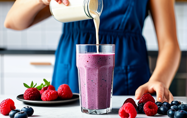 항염증 식단을 위한 건강 간식 아이디어 - **

A vibrant close-up shot of a berry smoothie being poured into a glass. Ingredients like blueberr...