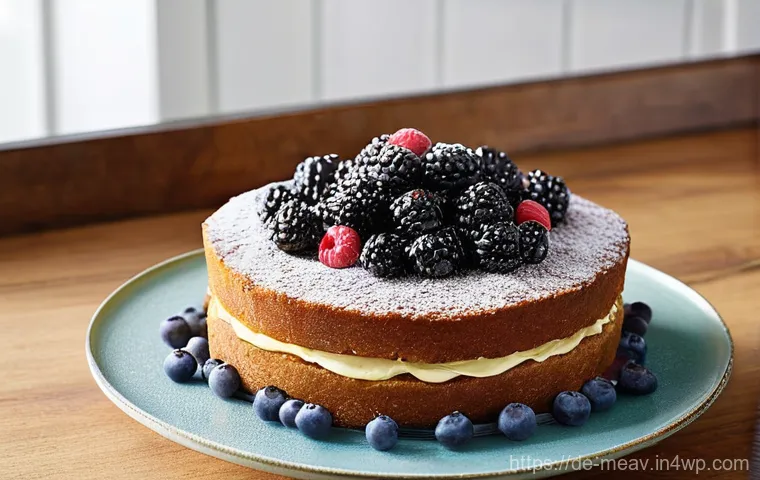 항염증 식단을 위한 베이킹 아이디어 - "Juicy Berry-Almond Cake"**
    A beautifully presented, freshly baked, and generously sliced berry-...