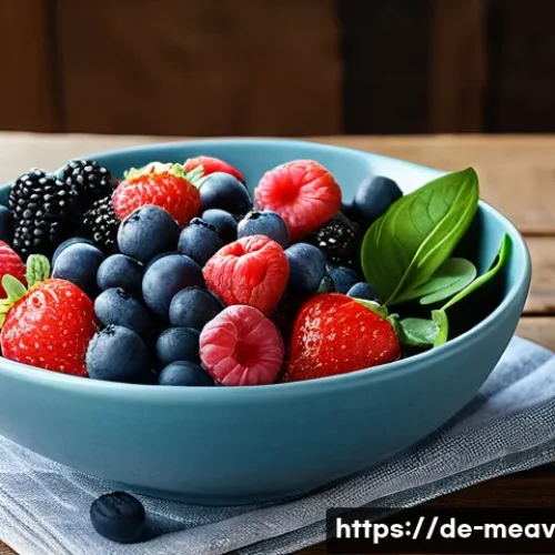 항염증 식단과 질병 예방 가능성 - A vibrant, colorful bowl of mixed fresh berries including blueberries, raspberries, and strawberries...